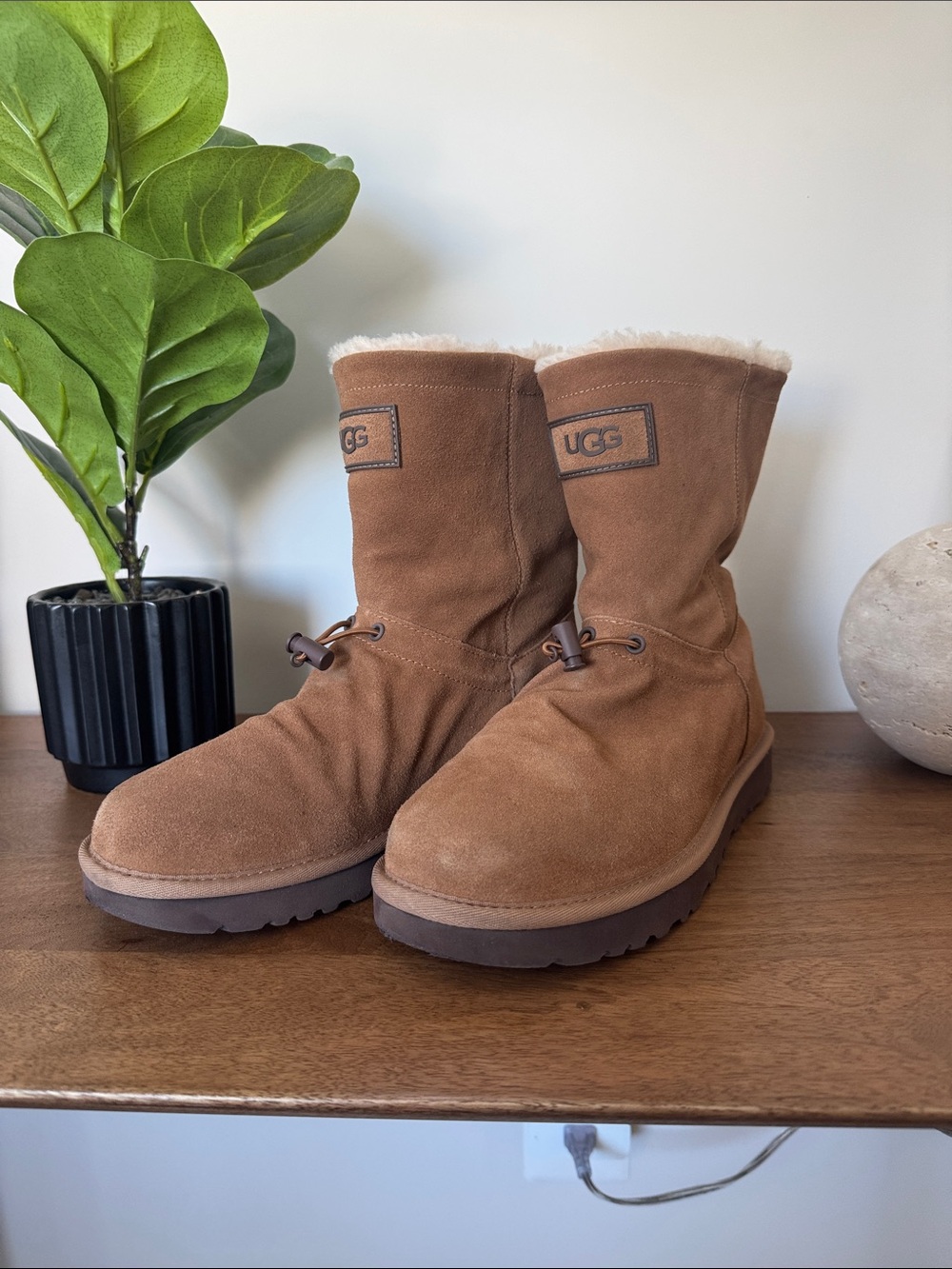 UGG Chestnut Suede Shearling-Lined Short Boots